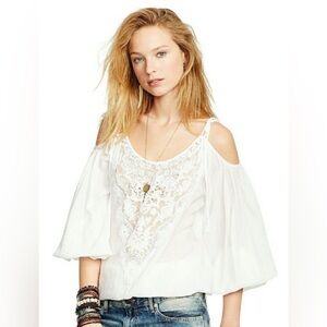 Denim & Supply Ralph Lauren White Boho Beachy Cold Shoulder Lace Blouse